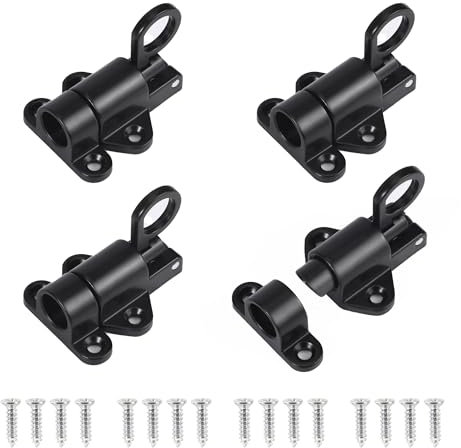 4 Pieces Loquet de Porte a Ressort Automatique Verrou de Porte en Aluminium Petit Loquet a Ressort Automatique avec Vis Targette de Porte pour Fenetre,Portes,Armoires, Penderies(Noir)