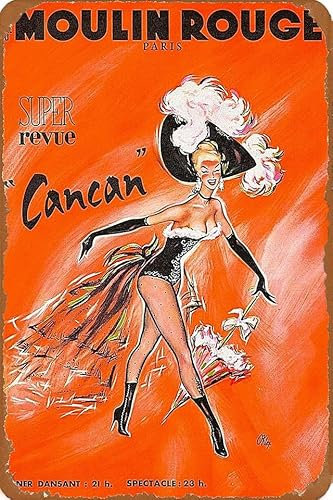 Moulin Rouge CanCan Mädchen Paris Frankreich, Vintage-Reise-Werbungsdruck, Wandkunst, Blechposter, Retro-Metallschild, 30 x 40 cm, für Zuhause, Garage, Männer, Höhle, Büro, Bar, Heimdekoration