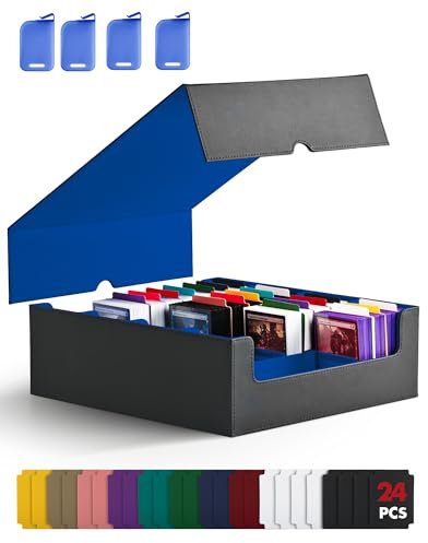 ZLCA Trading Card Storage Box, Commander Card Deck Case Holds 2400+ Cards, MTG Deck Box with 4 Stoppers, Magic Card Organizer for TCG PTCG Cards(Black& Blue)