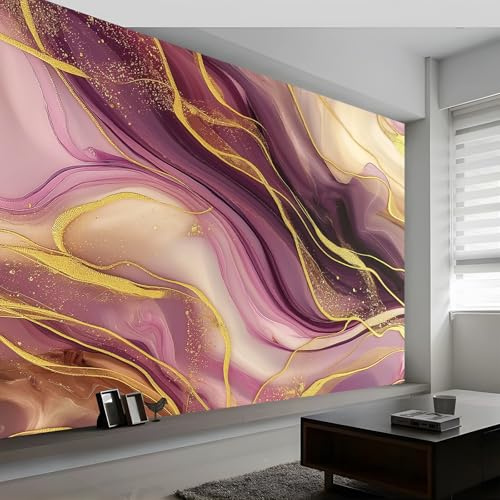 Fototapete Marmor Luxus Wirbelstreifen Tapete 250 x 175 cm (B x H), Lila Gold Vlies Wanddeko Vliestapete Wandtapete Dekoration Study Zimmer Wohnzimmer Restaurant Cafe Kinderzimmer