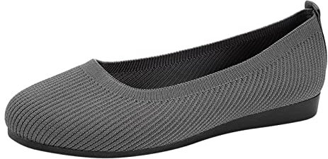 Calzado Verano Mujer bailarinas Mujer Verano Primavera y verano Mujer Zapatos casuales Parte inferior plana Punta redonda Malla tejida Transpirable Zapatos Tipo Mujer zapatos Cordones Mujer (Grey, 39)
