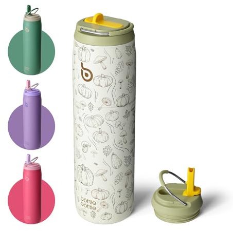 Bottle Bottle Insulated Water Bottle 950ml(32oz) with Straw and Lid for Sports and Gym Stainless Steel Metal Drink Flask for Hot Water with Handle (Pumpkin)
