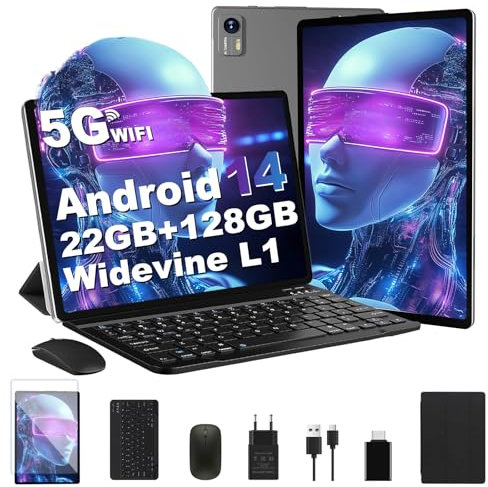 Bvlary 2025 Neueste 10 Zoll Android Tablet 22 GB RAM+128 GB ROM 1TB TF, Octa-Core,13MP+8MP, 5G+2.4G WiFi, 1280 * 800 HD-Display, Tablet PC, GPS,BT 5.0, 8000 mAh,(grau)