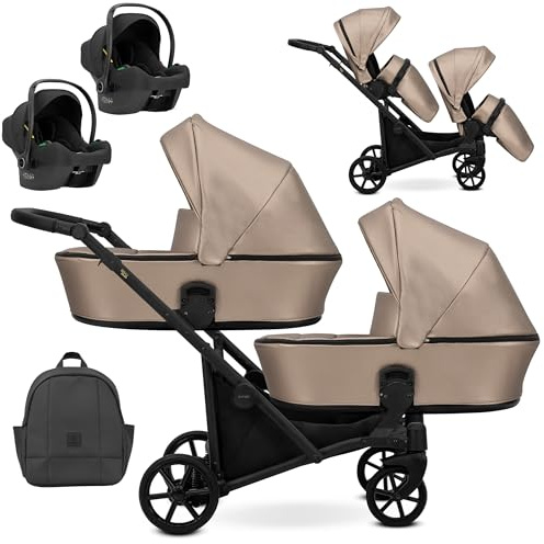 Kunert Brav Duo BBtwin 3-in-1 Doppel-Kinderwagen aus Kunstleder, Dreierwagen, aus Kunstleder, 3-teilig, Braun