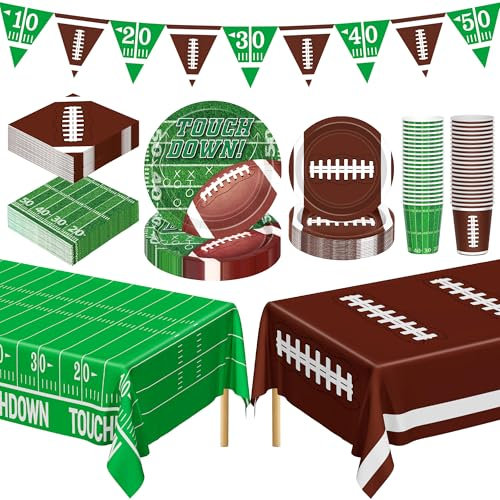 Football Party Supplies Kit Serve 24, 99 PCS Football Theme Party Decorations, Football Tablecloth Football Dinner Plates Dessert Plates Cups Napkins and Banner for Touchdown Game Day Party Favors