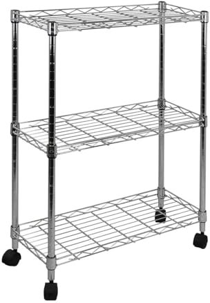 Estante de almacenamiento de cocina Carro utilitario multiusos con estantería de 3 niveles, cromado, carrito de servicio, carrito de barra de cocina con ruedas extraíble Mesa isla para cocina