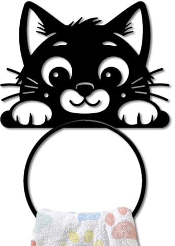MAYJOYDIY Niedlicher Katzenmotiv Metall Handtuchring Tiermotiv Handtuchhalter Guckende Katze Badetuchring Schwarzer Kunst Handtuchhalter Wandmontage Für Badezimmer Küche Heimdekoration Geschenk