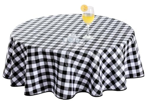 Romanstile Nappe Ronde Toile cirée 140cm Carreaux Noir et Blanc, 350GSM Lavable, Nappe Exterieur Toile cirée PVC,Plastique,pour Pique Nique Barbecue, Salle, Table Basse,Anniversaire,Picnic,Fete,