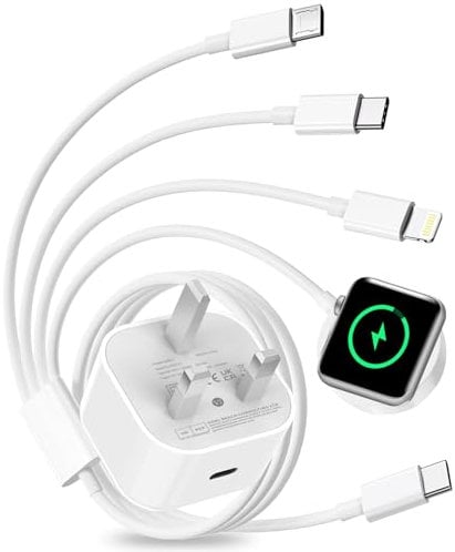 4 in 1 Charger Cable for Apple Watch and Phone with 20W USB C iPhone iPad Charger Plug,4ft Charging Station with iWatch Charge/Lightning Wire/USB C Cable for Apple Watch Se 10/9/8/7,iPhone 16/15/14/13
