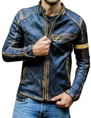 Giacca in Pelle Scamosciata Disponibile nelle Taglie Grandi di Montone Biker Ecopelle Leather Giubbotto Uomo Blauer Giacca da Lavoro Uomo Autunno Giacca Vintage Uomo MotoGiubbotto Chiodo Uomo