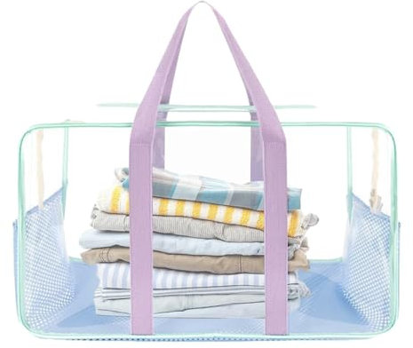 Bolsa de playa transparente – Bolsa de playa transparente, bolsa de asas con asa | Bolso de piscina transparente de gran capacidad con cremallera, bolsa de playa a mayo, azul, Se référer au descriptif