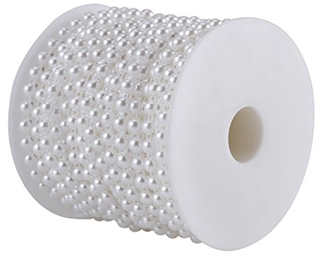 LetCart 25m Perlenkette Girlande – Halbrunde DIY-Deko Perlen (6mm Ø) aus Kunststoff & Harz für Hochzeiten, Weihnachten & Baby-Shower in Weiß/Beige