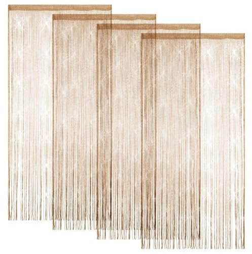LITLANDSTAR 4 Stück Fadenvorhang Türvorhang, Glitzer Türvorhang Fensterdekoration Raumteiler Dekoration Perlenvorhang für Hochzeit Party Dekoration, 100 x 200cm (Champagne)