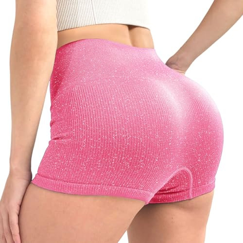 Shorty Taille Haute pour Femme, Short de Sport Femme sans Couture Extensible pour Yoga Gym Cycliste Sport Fitness (FR/ES, Alpha/Lettres, S, Taille Normale, Taille Normale, Rose)