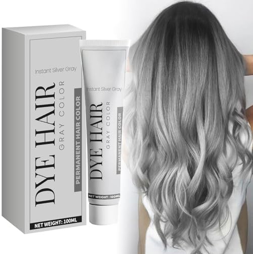 Crema Natural para Teñir el Cabello Gris Plateado, Tinte Instantáneo No Dañino Para Todo Tipo de Cabello, Crema Natural para Teñir de Larga Duración, Fácil de Aplicar y Limpiar. (1pcs)