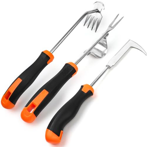 3 Pièces Désherbeur Manuel, Acier Inoxydable Arrache Mauvaise Herbes, Extracteur de Mauvaises Garden avec Poignée en Caoutchouc, Outils Jardinage pour Désherber Votre Jardin, Creuser
