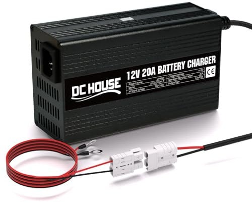 DCHOUSE Batteria al litio da 12 V, 20 A, 14,6 V, LiFePO4, con attacco rapido a batteria, indicatore LED, Smart Charge per batteria ricaricabile Deep Cycle di barca, RV