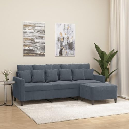 MOBCANT 3-Sitzer-Sofa mit Hocker Dunkelgrau 180 cm Samt Schlafsofa Couch Polstergarnitur Schlafcouch für Hotel Wohnung Wohnzimmer Empfangsraum