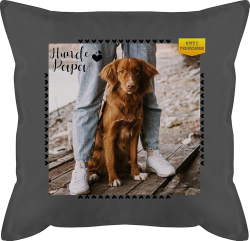 Kissen 50x50 - eigenem Bild - Hunde Papa Geschenk mit Foto personalisiert I Hunde Liebhaber Geschenk Hundebesitzer I Hundehalter Geschenke Hundepapa Geschenke für Hundefreunde - 50 x 50 cm - Grau