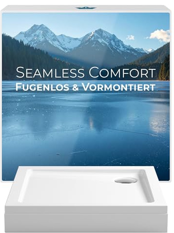 Calmwaters Duschwanne 80x80 cm Komplettset mit Schürze & Ablaufgarnitur, Schürze & Wannenfüße vormontiert, flach, 01SL6217