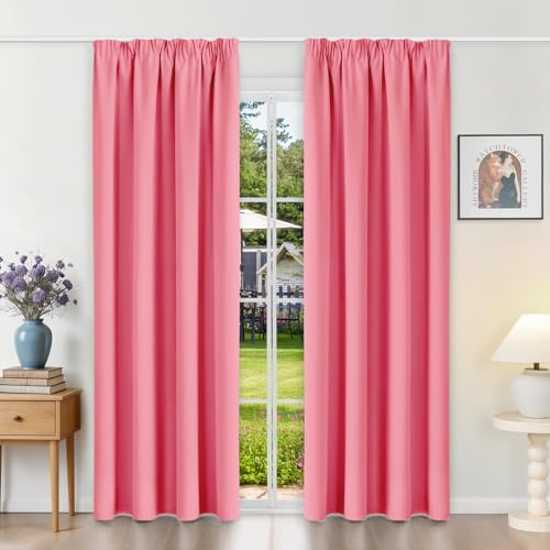 Runyéla Vorhänge Blickdicht mit Kräuselband Thermovorhänge Kälteschutz | 200Hx140Bcm,Rosa,2er Set,Verdunkelungsvorhänge für Schienensystem,Gardinen für Wohnzimmer,Blackout Curtain
