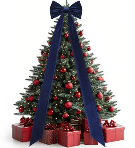 Canlierr Christmas Tree Topper Bow 90x18 Inch Giant Large Velvet Bow with Long Streamers Huge Decorative Wrapping Gift Decor for Xmas Tree Front Door Patio Outdoor Wedding Arch(Navy Blue)
