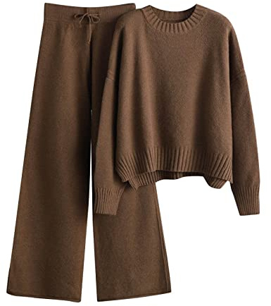 Meaunzyl Tute Maglia 2 Pezzi Completa Elegante Set Tuta Maglia Donna Due Pezzi Set Coordinato Tuta Casual Lavorati Maglione a Maniche Lunghe Pullover Top e Pantaloni a Gamba Larga Completi Invernale