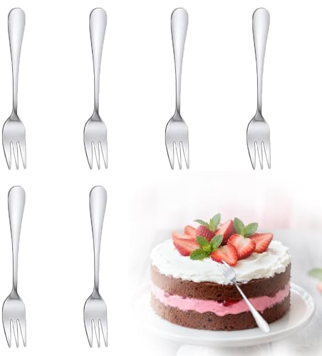 Aiyraa 6 Pcs Cake Forks Set, 14.2cm Small Dessert Forks | Mirror Polishing Stainless Steel Pastry, Fruit, & Cake Forks for Home Kitchen, Restaurant, Coffee Shop