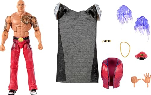 Mattel WWE x Street Fighter Actionfiguren und Zubehörteile, The Rock Final Boss als M. Bison, Mash-up-Set mit ca. 15 cm großer Elite-Sammelfigur, JLD79