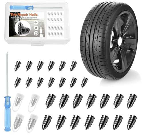 Morcheiong 30/60/120 Pcs Tire Repair Rubber Nail Kit Self-Tapping Tire Repair Screws Suitable for Motorcycles Trucks Cars Other Vacuum Tire Vehicles (30)