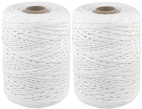 ZEONHAK 2 rotoli di spago in cotone da 500 m, 3 mm, colore bianco, per lavori artistici fai da te, decorazioni e giardinaggio