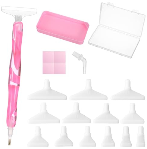 24 Pcs Diamond Art Pens, Handmade Resin Diamond Pens with Various Tips and Dotting Clay, Ergonomic Diamonds Art Pen Kits for 5D Diamonds Painting