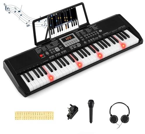 COSTWAY 61 Key Keyboard Piano, Portable Digital Piano with 200 Rhythms, 200 Tones, 70 Demos, Note Sticker, Microphone & Headphone, Electric Piano for Beginners Kids Adults
