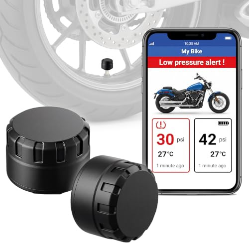 TPMS Reifendruck Kontrollsystem mit App Bluetooth Reifendruckkontrollsystem | Echtzeit Reifendruck & Temperatur Monitor für Motorräder 2 Sensoren für iOS & Android