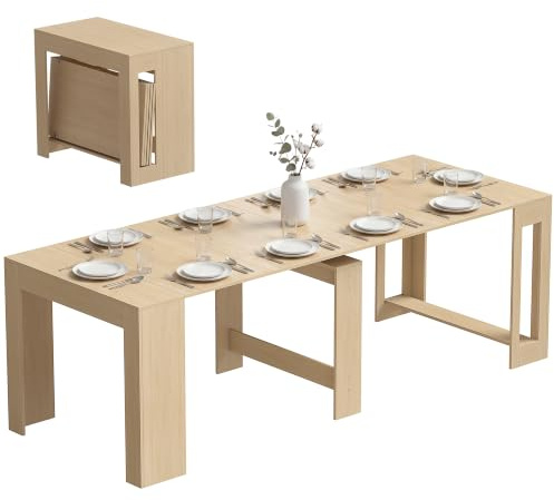 HOMCOM Esstisch Ausziehbar für 10 Personen 48/240x90cm Hellbraun | Esszimmertisch, Rechteckiger Küchentisch, Holzoptik, 4 Erweiterungsplatten, Küche, Esszimmer
