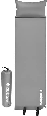 Outtec Camping Selbstaufblasende Isomatte, Luftmatratze mit Kissen, Reisematratze 186x53x2,5cm Luftbett Ultraleicht Wasserdicht für Outdoor, Camping und Reisen Feldbett Grau