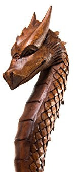 WINDALF Mittelalter Wanderstab Drache Draconis 1.30 m Holz-Spazierstock Mediaval Magierstab Handarbeit aus Holz