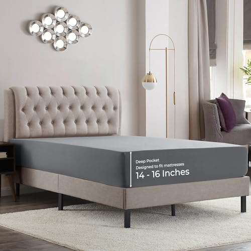 Empyrean California King Fitted Sheet, Ultra Soft Microfiber 110 GSM Deep Pocket Fitted Sheet Only, Moisture Wicking Fits 14 to 16 Inches, Shrinkage & Fade Resistant, Corner Straps, Charcoal Gray