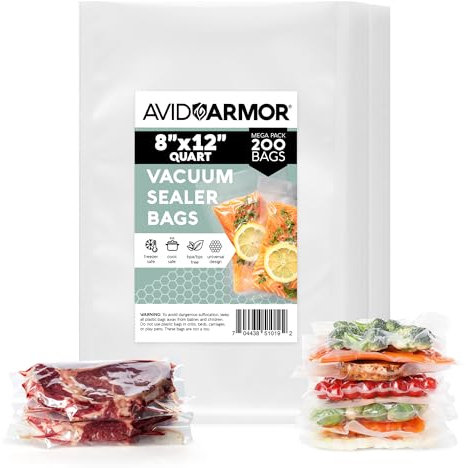 200 Quart Vacuum Sealer Storage Bags Size 8 x 12 Inch for Food Saver, Seal a Meal Vac Sealers BPA Free, Heavy Duty Commercial Grade Freezer & Sous Vide Vaccume Safe Universal Pre-Cut Bag Avid Armor