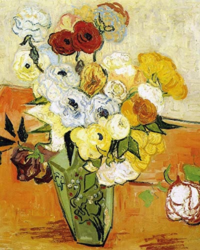 1art1 Vincent Van Gogh Poster Stillleben Mit Japanischer Vase, Rosen Und Anemonen, 1890 Kunstdruck Bild 50x40 cm