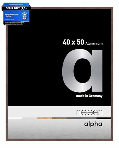 nielsen Bilderrahmen, 40 x 50 cm, Aluminium, Wengé, Posterrahmen zum Aufhängen im Hoch- & Querformat, Echtglas, Alpha