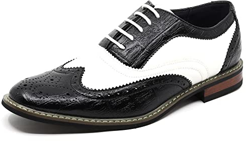 Metrocharm Frank-03 Men's Two Tone Perforated Wing Tip Lace Up Oxford Dress Shoes (Black/White, us_Footwear_Size_System, Adult, Men, Numeric, Medium, Numeric_11)