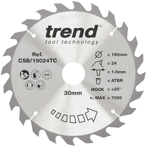 Trend 190mm Cordless Circular Saw Blade, 30mm Bore, 24T TCT, Medium Finish | Precision TCT Blade For Cordless Circular Saws, With 24 Teeth, 1.6 mm Kerf And 30 mm Bore, CSB/19024TC