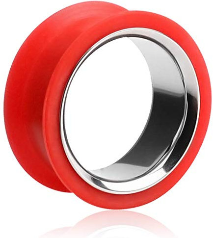 viva-adorno® 1 Stück Silikon Flesh Tunnel Plug Ohr Piercing Edelstahl Inlay Größe 6-40mm Z368, rot 10mm