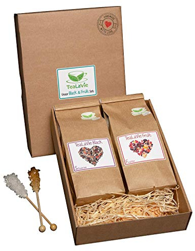 TEALAVIE - 2er Set Black & Fruit | loser hochwertiger Schwarzer und Früchte Tee in nachhaltigem Design für Teeliebhaber | ideal für Dankeschön Geschenke | 180g Schwarztee und Früchtetee lose