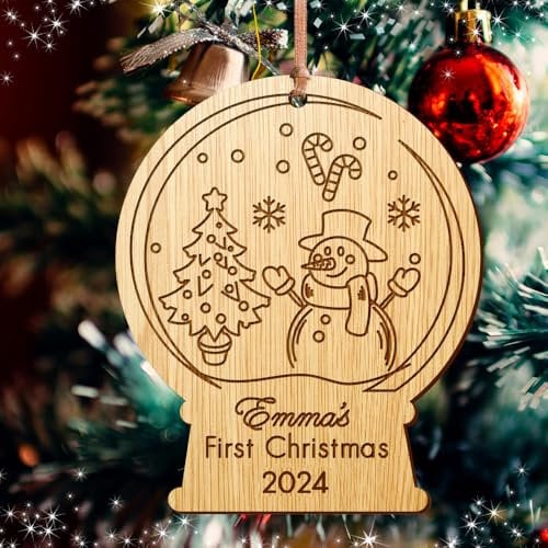 Personalised Christmas Tree Bauble Wooden Decoration Engraved Xmas Tree Ornament Bauble for Baby's First Christmas 2024 1st Christmas as Mr Mrs New Home 1st Xmas Hand Finished in UK(Ball-34)