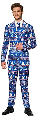 Suitmeister Herren Men Suit Business-Anzug Hosen-Set,Christmas Blau Nordic,S