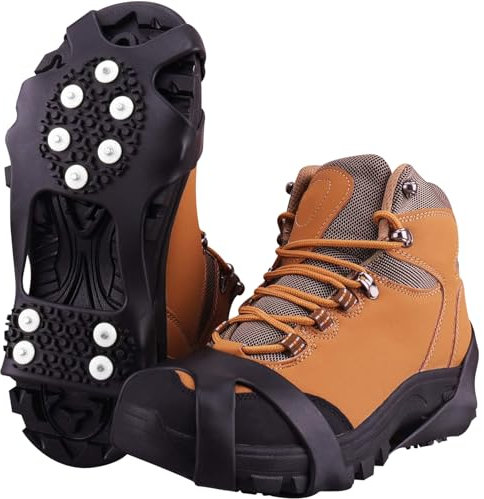 Fesoar Steigeisen für Stiefel, EIS Traktion Stollen rutschfest auf Schuhe/Stiefel 10 Stollen Schnee EIS Steigeisen Spikes (S)