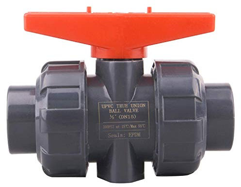 DERNORD UPVC True Union Kugelhahn mit Vollanschluss, EPDM-O-Ringen und umkehrbaren PTFE-Sitzen, bewertet bei 200 PSI (1,27 cm Sockel)