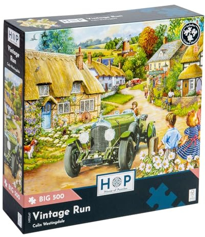 The House of Puzzles Vintage Run, Big 500 Piece Jigsaw | Extra Large Pieces, Artist Illustrated, Scenic Landscape, Deluxe Puzzle Gift for Adults
